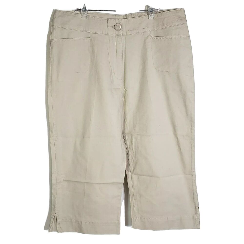 Woolrich Womens Capris Size 10 Cropped Pants Stone Beige Stretch Pockets High